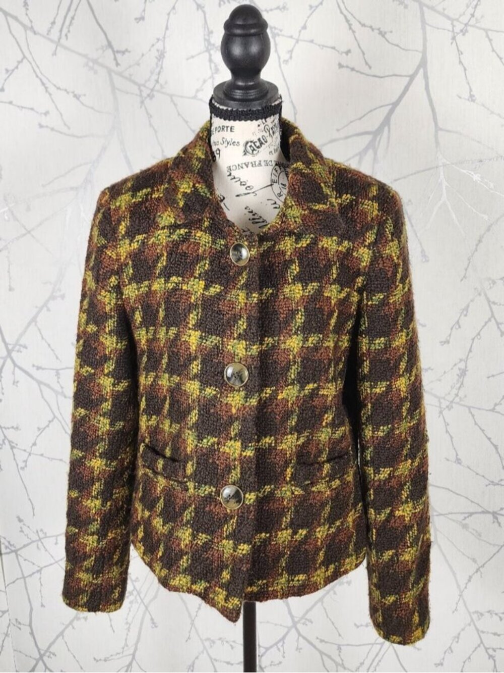 Harve Benard VTG 60% Wool Houndstooth Textured Tweed Jacket
